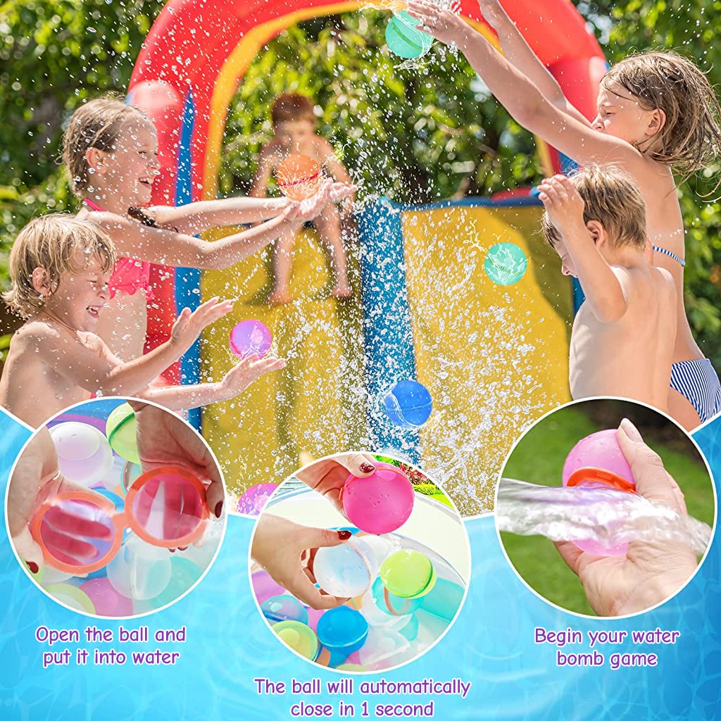 PATPAT Water Balloons for Kids,4Pcs Refillable Splashing Water Toys for Kids Bath Swimming Pool Beach Game Balls Toy, Self Sealing & Refillable Silicone Water Balloons for Outdoor Summer Activities