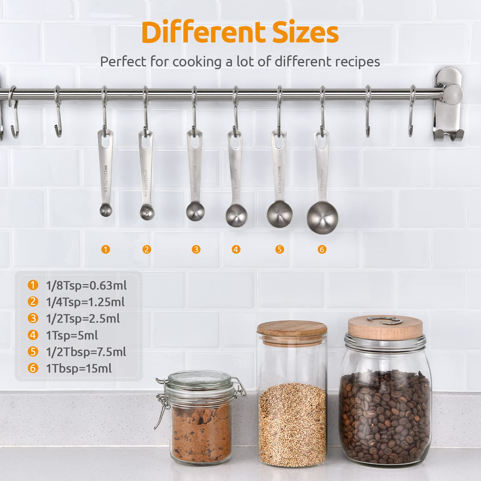 ZIBUYU Measuring Spoons Set for Baking and Cooking | Set of 6 Stainless Steel Utensils