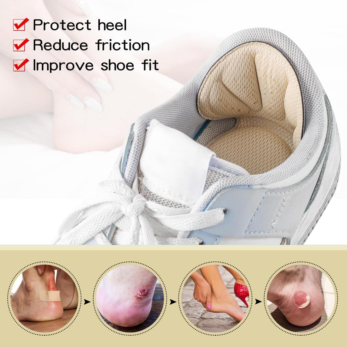 MAYCREATE Heel Cushion Inserts for Loose Shoes with Self Adhesive Sponge Mesh | 2 Pairs