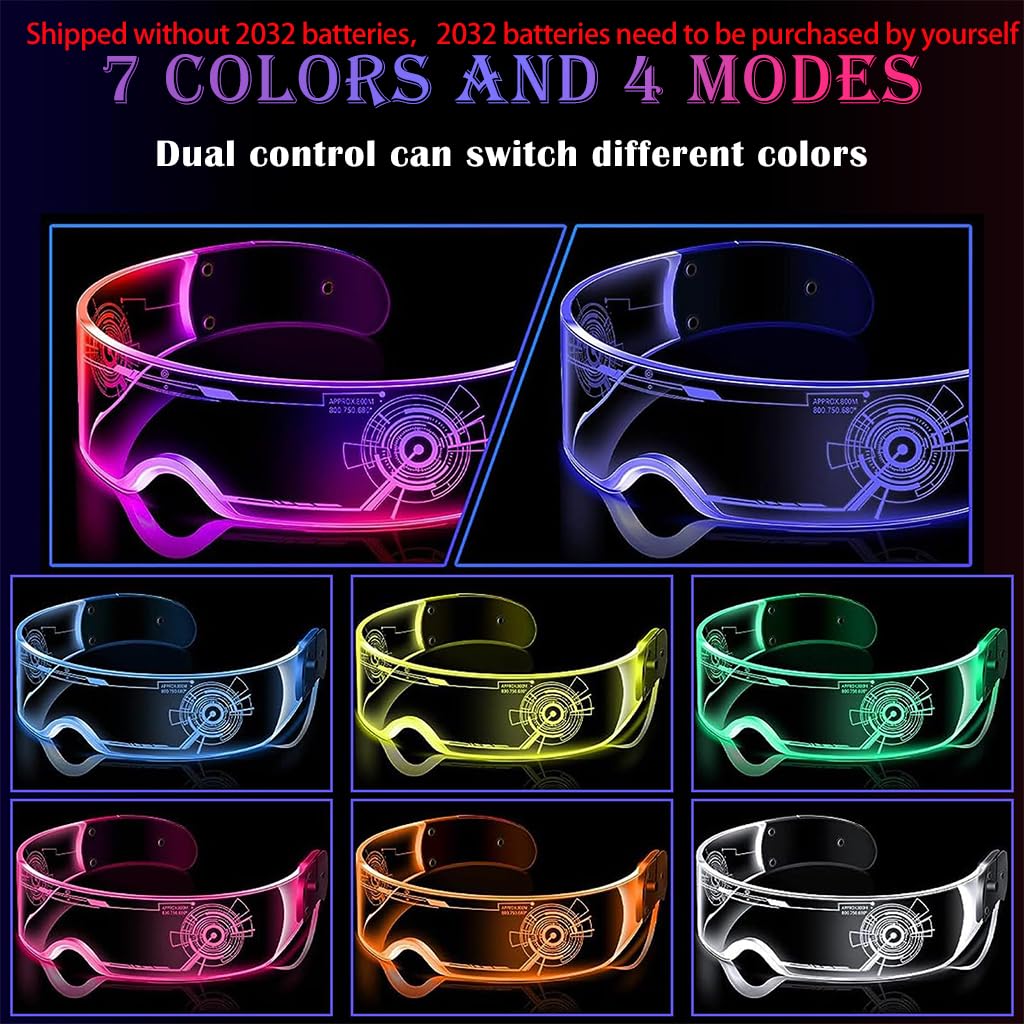 PATPAT LED Glasses for Party with 7 Color Light Display and Cyberpunk Design | USB Rechargeable