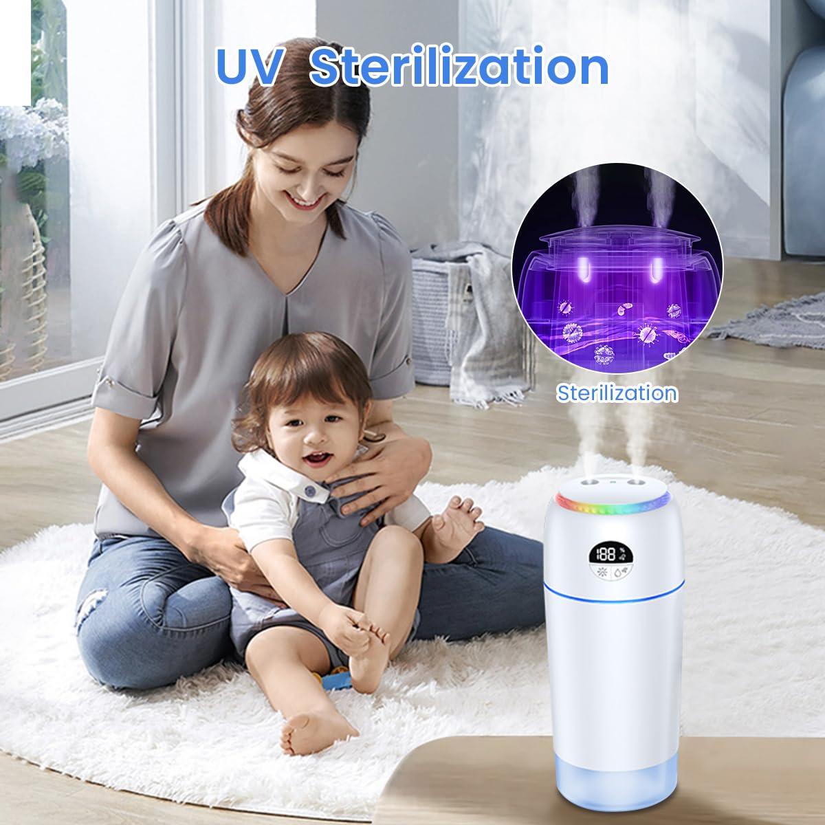 STHIRA® USB Humidifier Negative Ions Air Purifier 500ml Small LED Car Air Humidifier Dual Spray Design 5200mAh Cordless Humidifier Desk Humidifier for Office, Car, Home