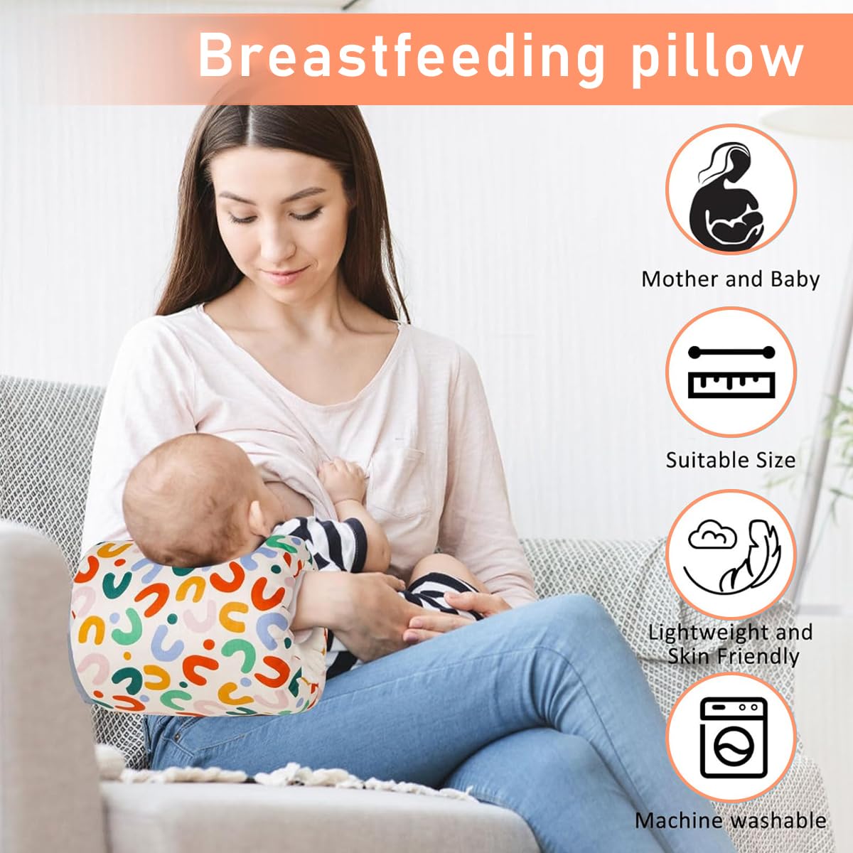 SNOWIE SOFT® Breastfeeding Baby Pillow Mother Arm Pillow Soft Cotton Arm Support Pillow for Breastfeeding Mother Cute Print Pillow for Soothing, Breastfeeding, 23x18cm