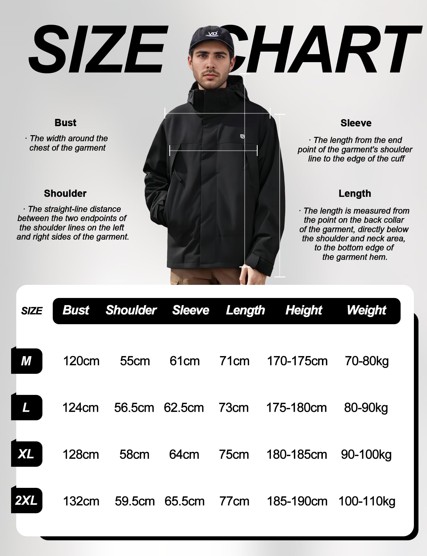 Venzina Men's Windproof Hiking Jacket for Trekking and Daily Use with Detachable Hood | Black