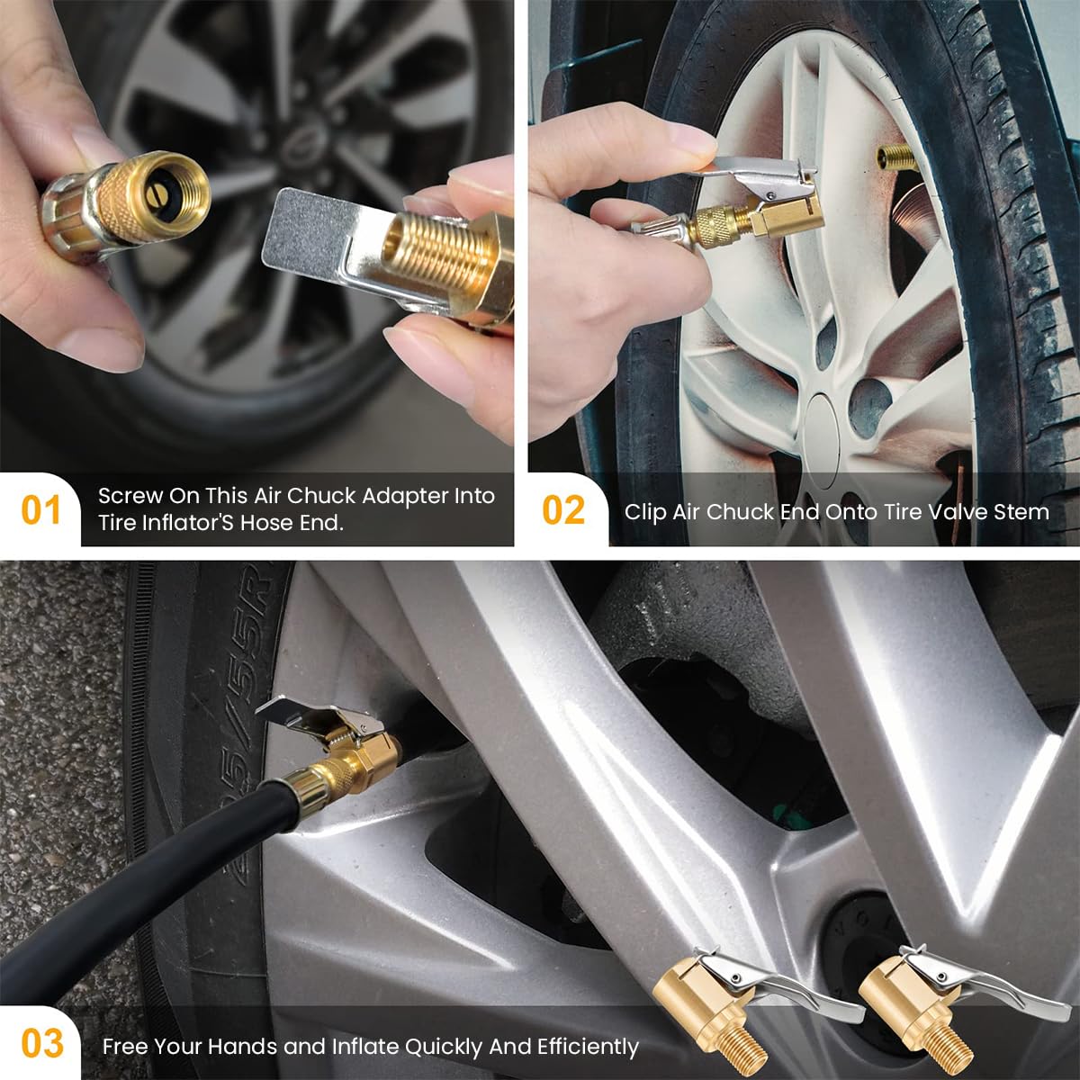 STHIRA Brass Tire Valve Adapter for Car and Bike with 9.8 in Flexible Hose | Secure Locking Lever