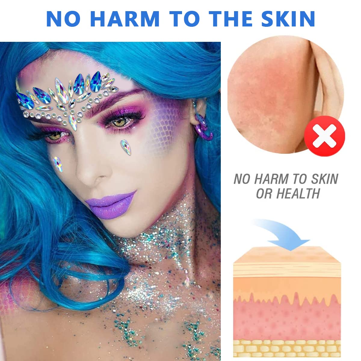 MAYCREATE Face Gems for Festival and Party Makeup featuring Self Adhesive Acrylic Rhinestones | Blue Crystal Face Stickers for Women and Girls