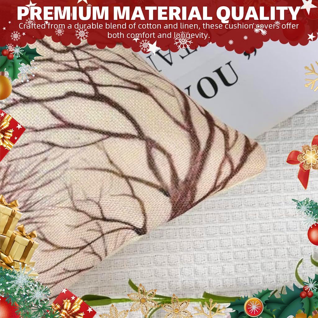 HASTHIP Christmas Pillow Covers for Couch and Bedroom with Hidden Zipper 17.7x17.7 in | Cotton Linen Set of 4