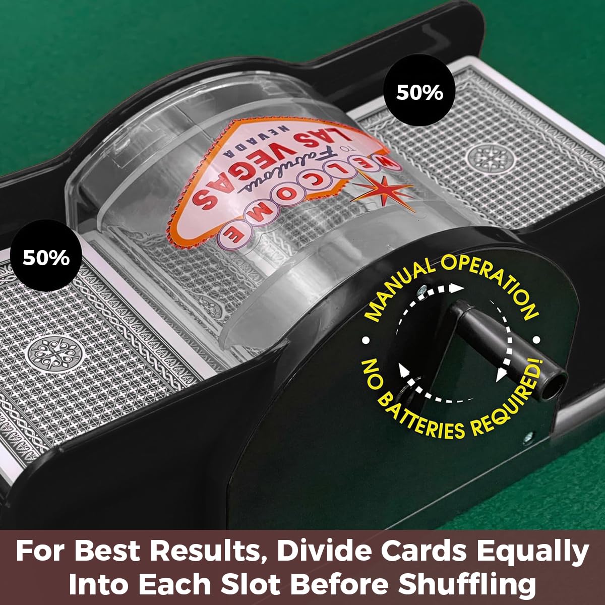 Supvox Manual Card Shuffler for Casino Poker Games with Hand Crank and Clear Housing Design