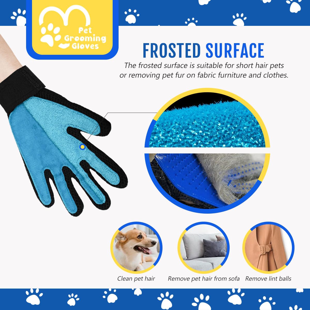 Qpets Cat Grooming Glove for Shedding with Double Sided Soft Bristles & Massage Side | Pet Hair Remover for Cats and Dogs