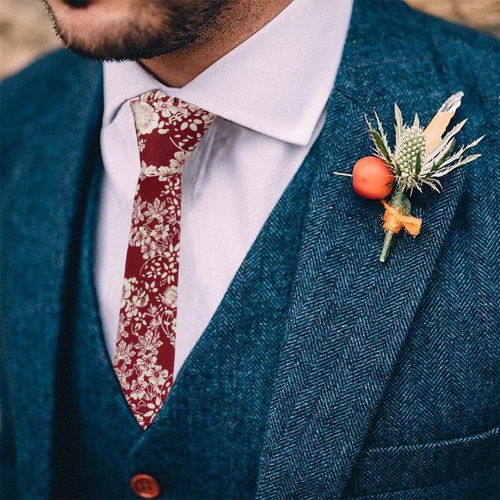 GUSTAVE Tie for Men featuring red floral cotton design 2.36×57 in | ideal for weddings