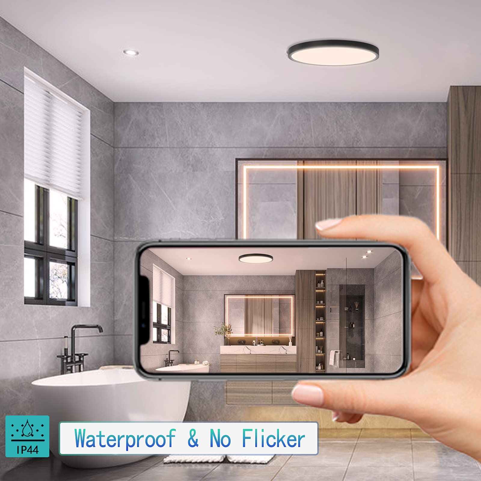 HASTHIP LED Ceiling Light for Living Room with 24W 120pcs Source and 0.83in Ultra Thin Design | Warm 3000K Black Fixture