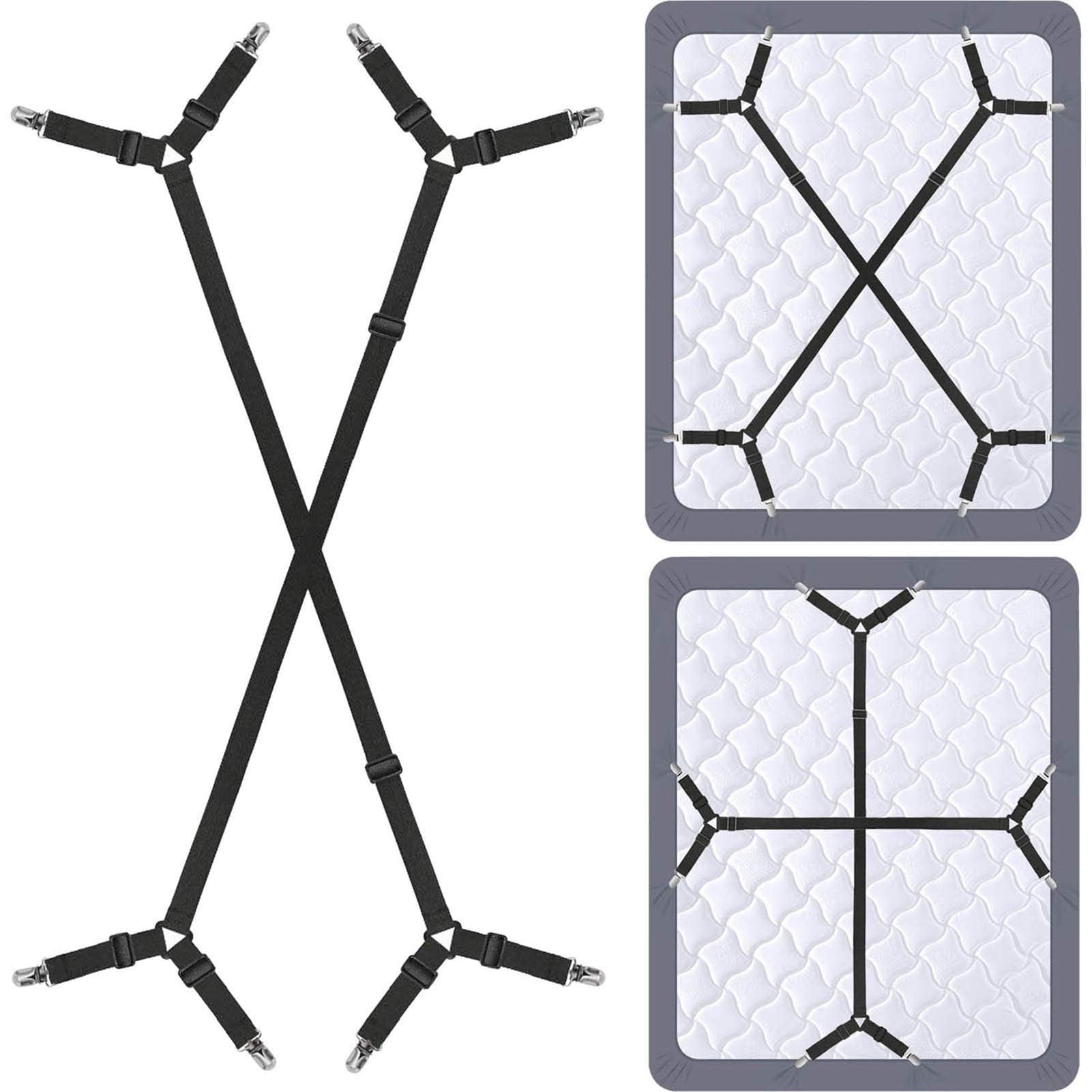 HASTHIP Bedsheet Holder, 2pcs Bedsheet Fitter Clips, Adjustable Crisscross Bedsheet Holder Strap with Heavy Duty Grippers Clips, Fitted Bed Sheet Fasten Suspenders Grippers to Hold Sheets