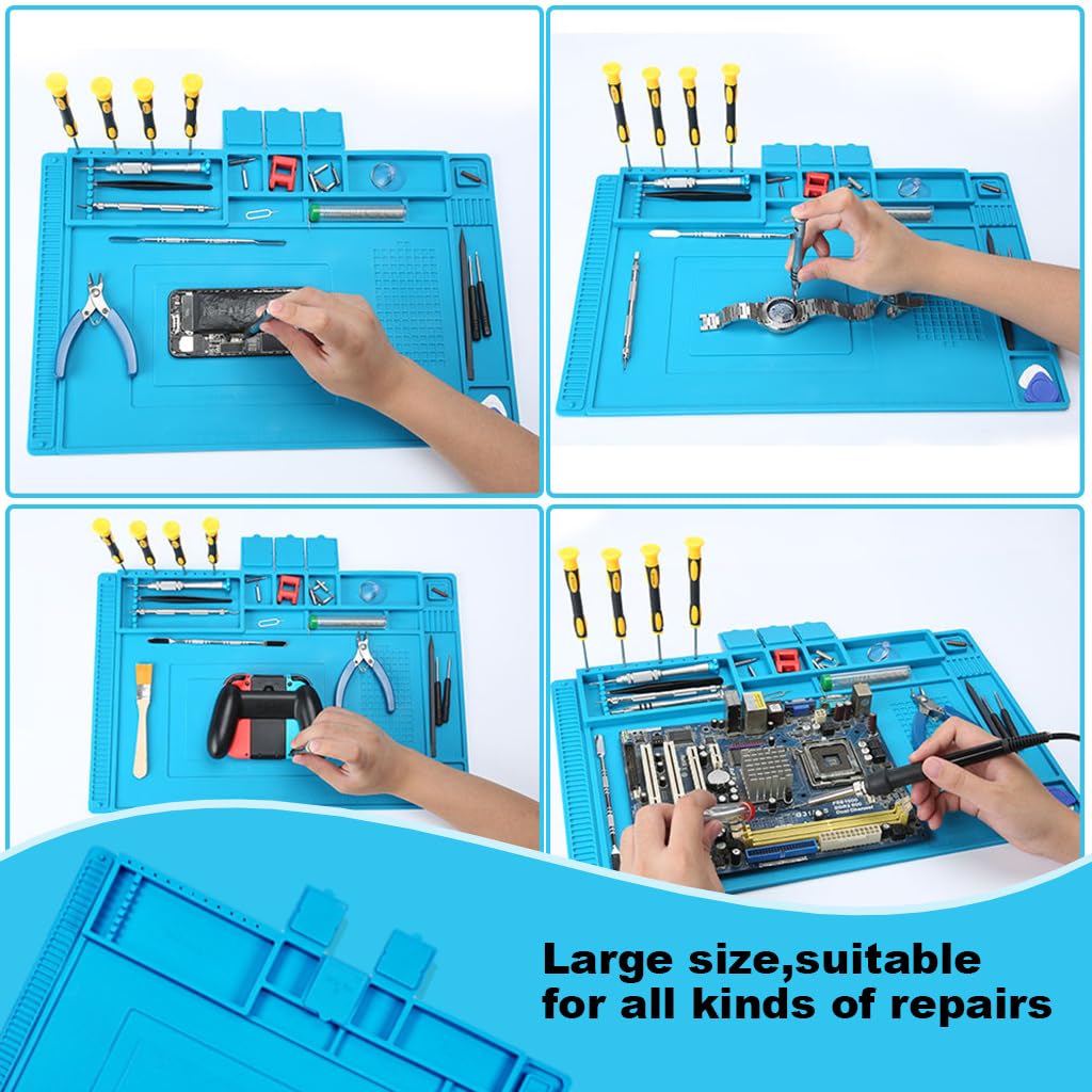 Serplex Silicone Soldering Mat for PCB Repair with Organized Zones | 17.7x11.8 in Heat Resistant Work Pad