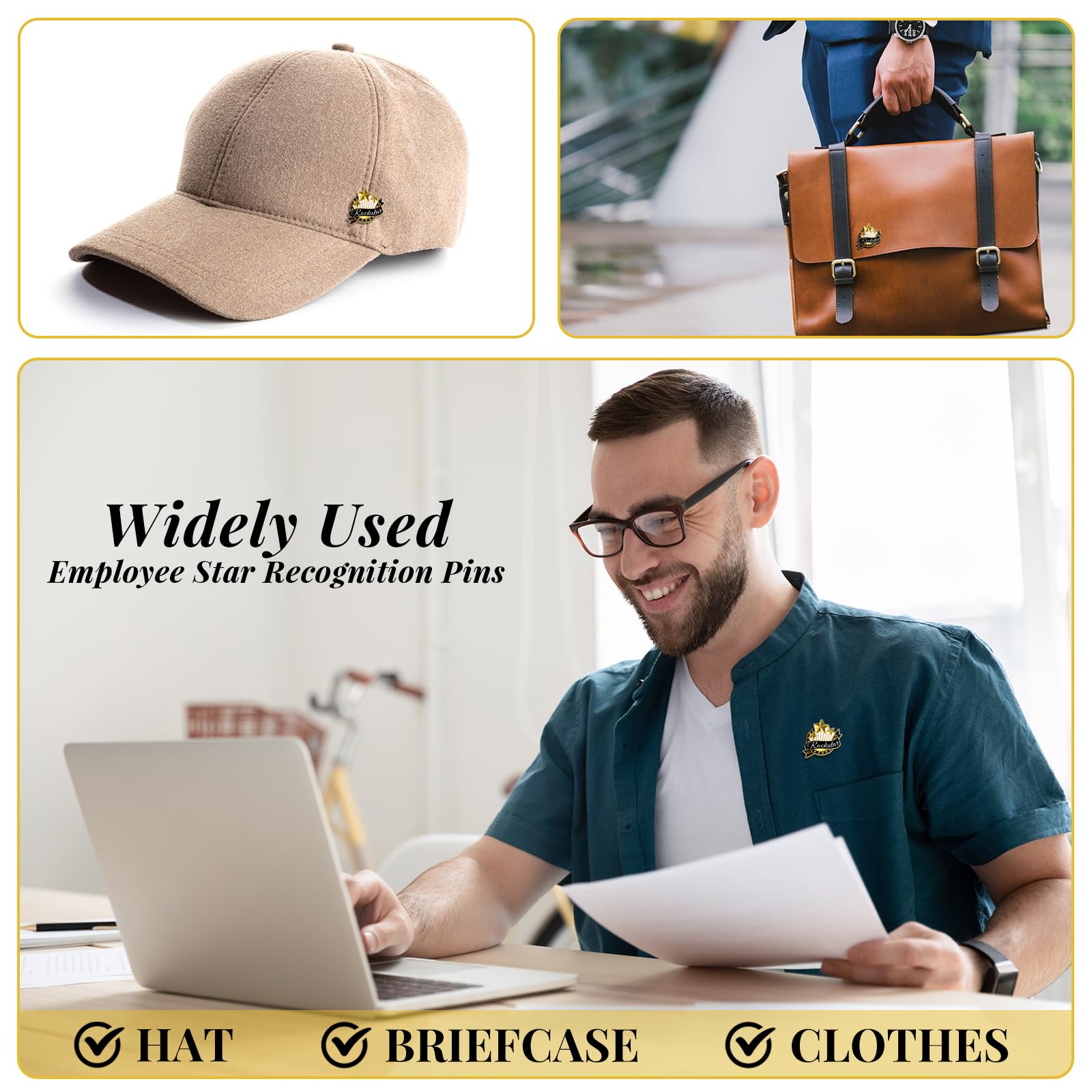 SANNIDHI Employee of The Month Lapel Pin Set with Gold Plating 20PCS | Enamel Star Brooch