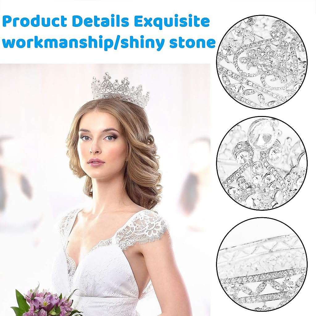 GUSTAVE Sliver Crystal Queen Crowns and Tiaras for Girls Hair Accessories for Prom,Bridal Party & Christmas