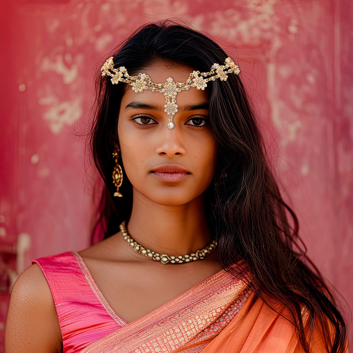 SANNIDHI Bridal Head Chain for Women featuring Floral Alloy Drop Pendant | Elegant Wedding Hair Accessory