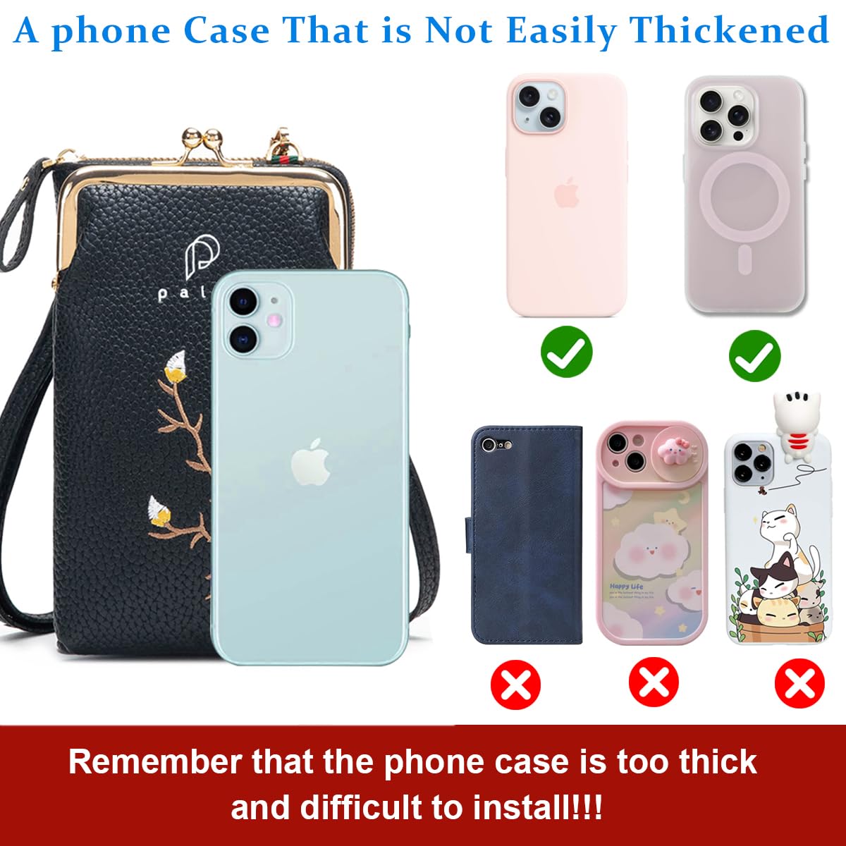PALAY Crossbody Phone Bag for Women with 7.1x4.37x1.96 in Size and 6 Card Slots | PU Leather Mini Wallet