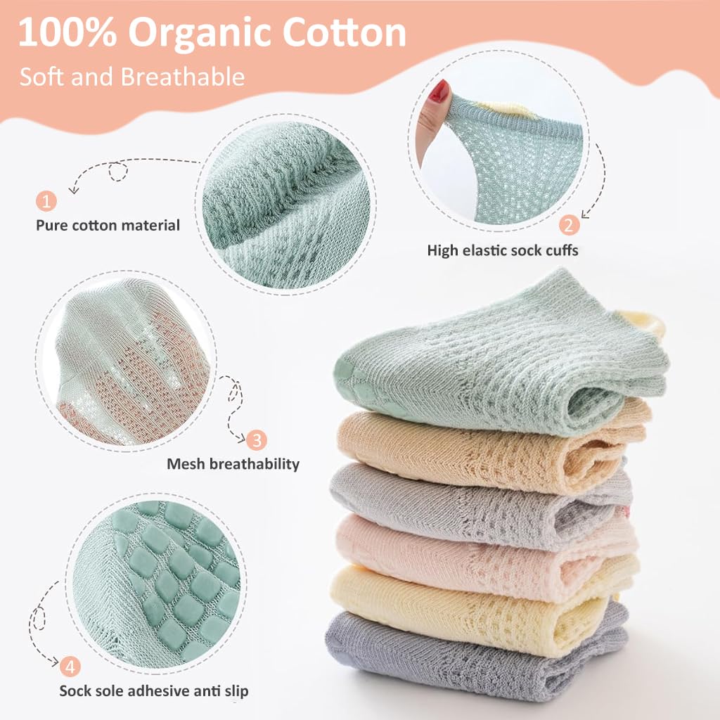 SNOWIE SOFT Baby Socks Set for 0–18 Months featuring Anti Slip Cotton Ankle Design | 6 Pairs