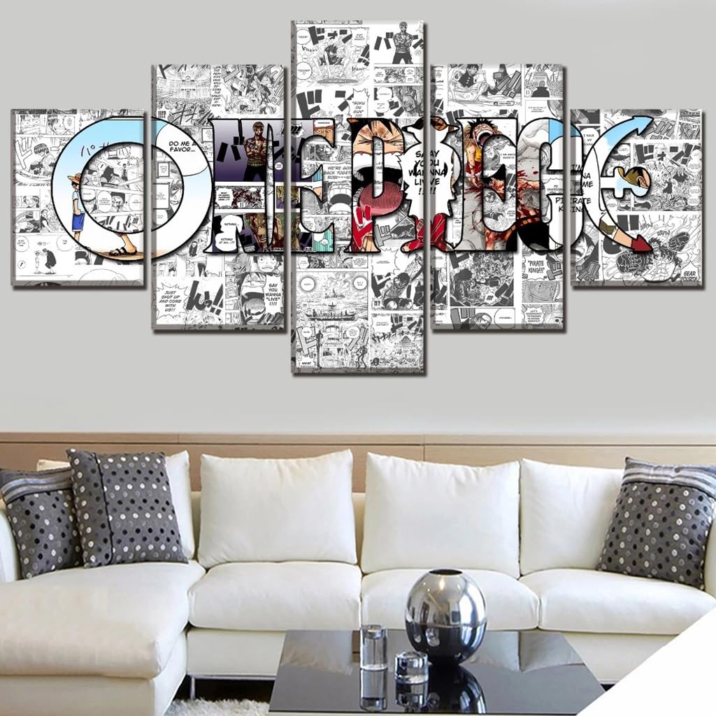 HASTHIP® Anime Poster - 5 Piece Canvas Wall Art One Piece Manga Wall Posters, Home Decor Items for Living Room, Painting for Wall Decoration, Wall Decoration Items for Living Room, No Wooden Frame