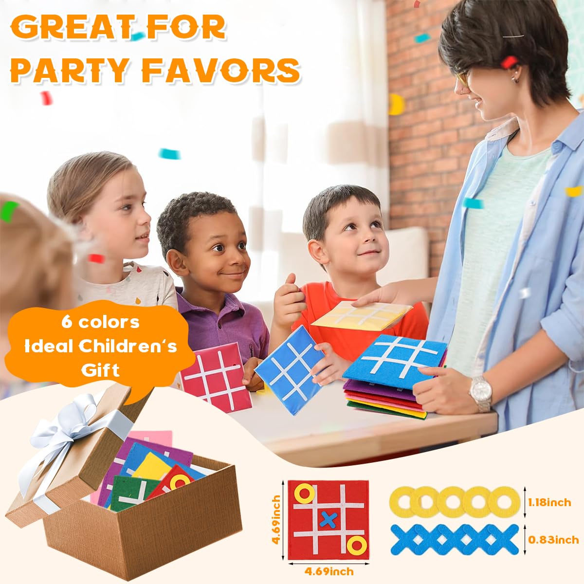 PATPAT Felt Tic Tac Toe Game for Kids with 6 Color Pieces and Storage Pouch | Travel Toy