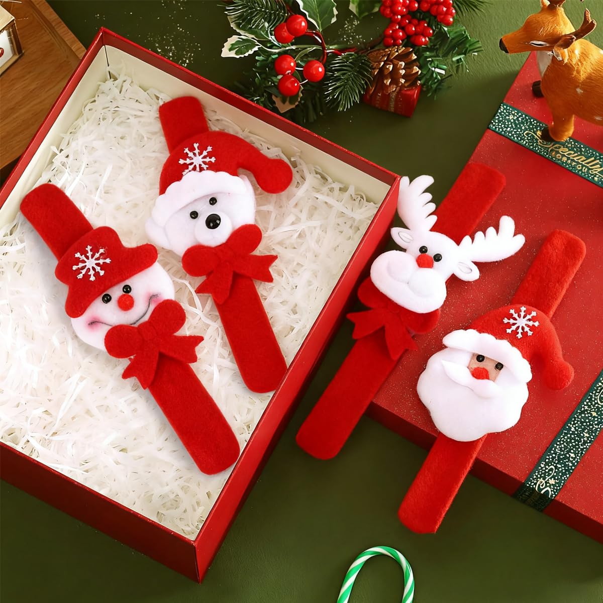 PATPAT Christmas Slap Bracelets for Party Favors with Plush Fabric featuring Santa | Fun Wristbands for Kids and Adults