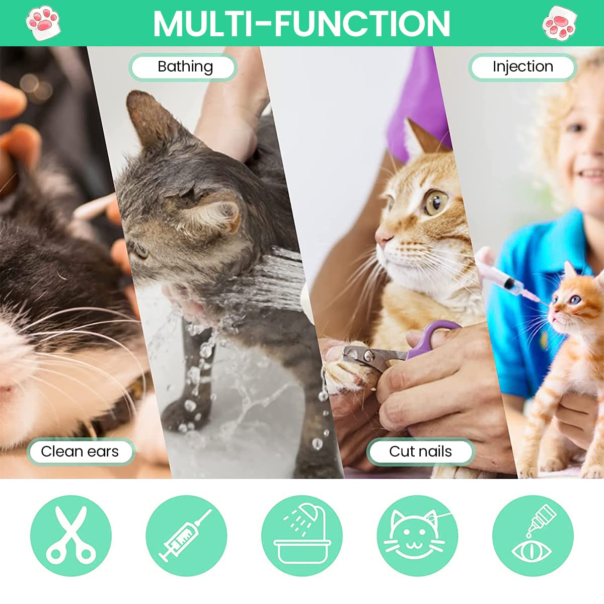 Qpets Cat Bathing Bag for Grooming and Medicine | 23×16×14 in Adjustable Mesh Green 3pcs