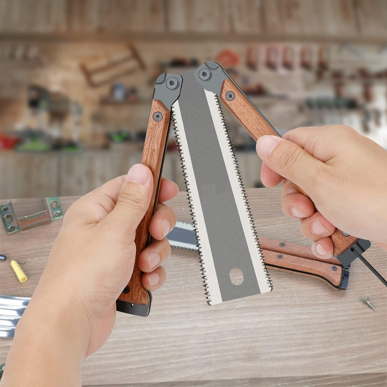 Serplex Hand Saw for Woodworking with 5.5 in SK5 Steel Blade and Folding Handle | Smooth Double Edge Cuts