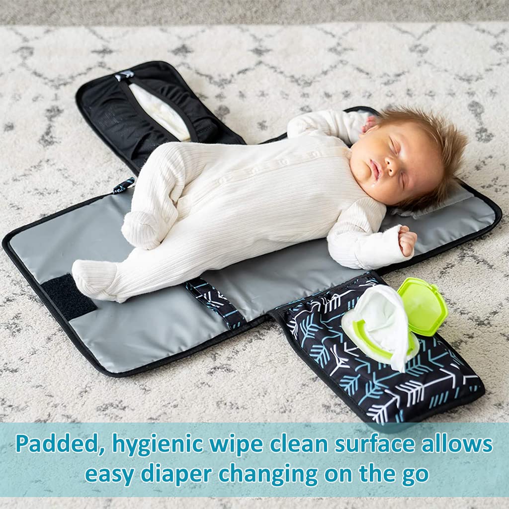 SNOWIE SOFT Baby Changing Pad, Portable Changing Pad for Baby Diaper Bag or Changing Table Pad. One-Hand Diaper Change Pad. Baby Shower Gifts, Newborn Baby Essentials, Unisex Baby Stuff(Blue)