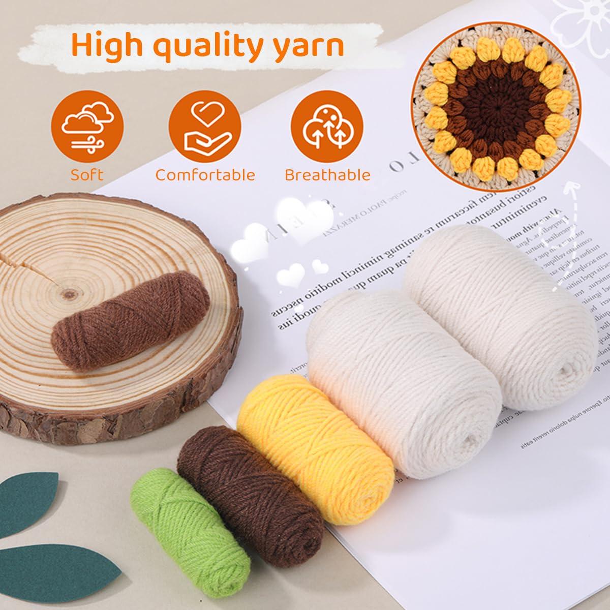 PATPAT Crochet Phone Bag Material Kit for Beginners with Yarn and Tools | Beige Sunflower DIY Gift