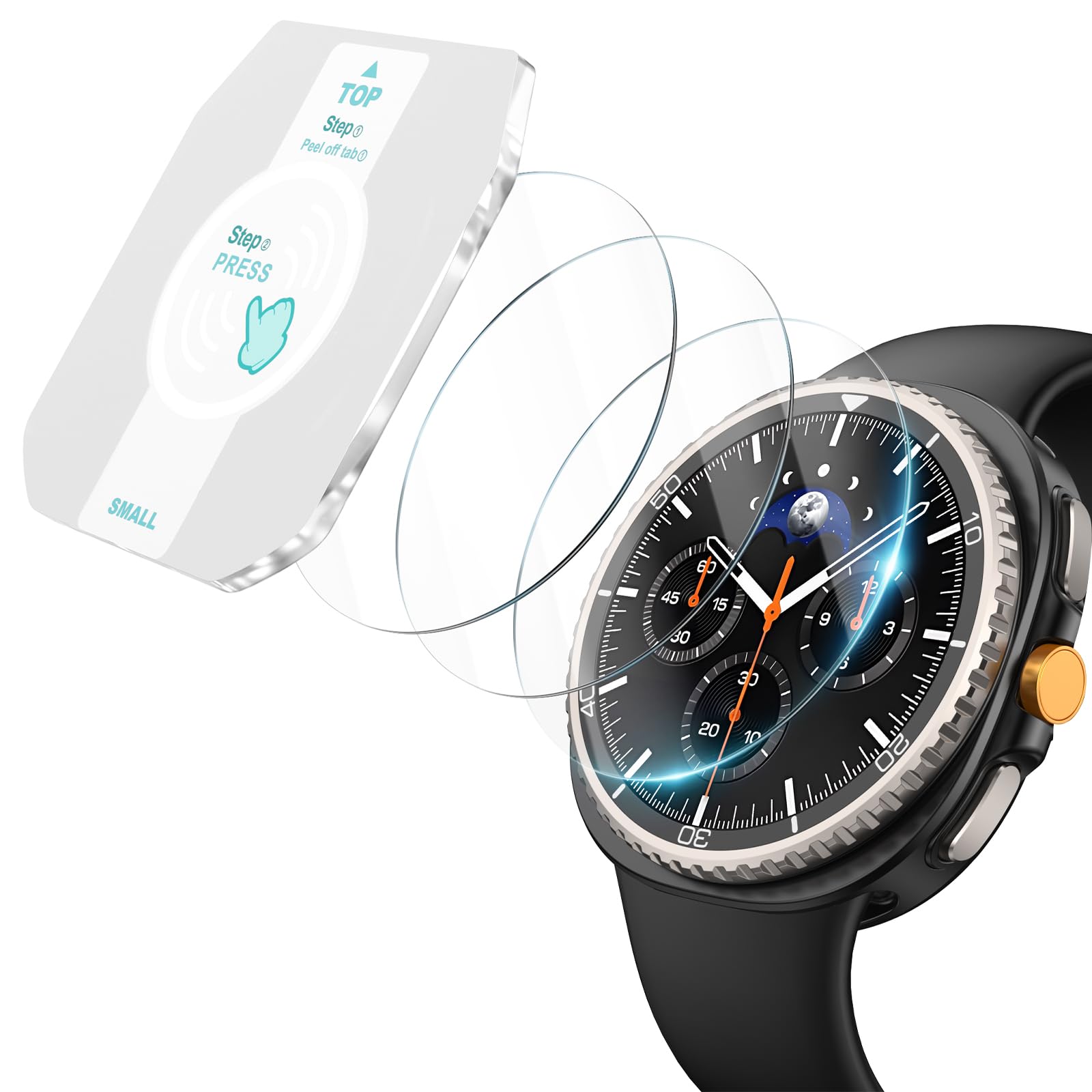 ZORBES® Compatible with Samsung Galaxy Watch 8, 46mm Smartwatch Protective Case & 3Pcs HD Tempered Glass Screen Protectors, Bubble Free Anti-Glare Screen Protectors, Scratchproof PC Protective Frame