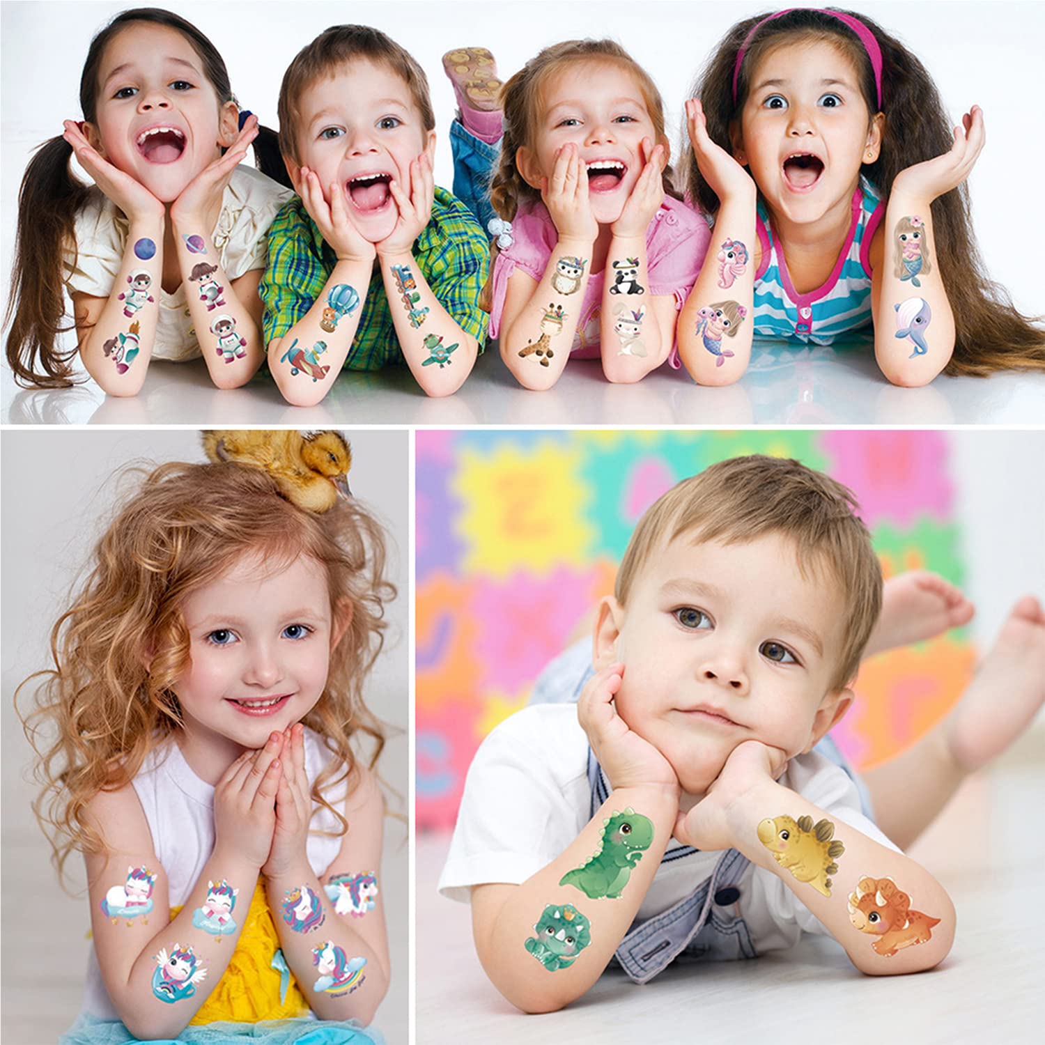 MAYCREATE Temporary Tattoo Stickers for Party Decoration with 18 Sheets Waterproof Design | Fun Cartoon Themes for Kids and Adults