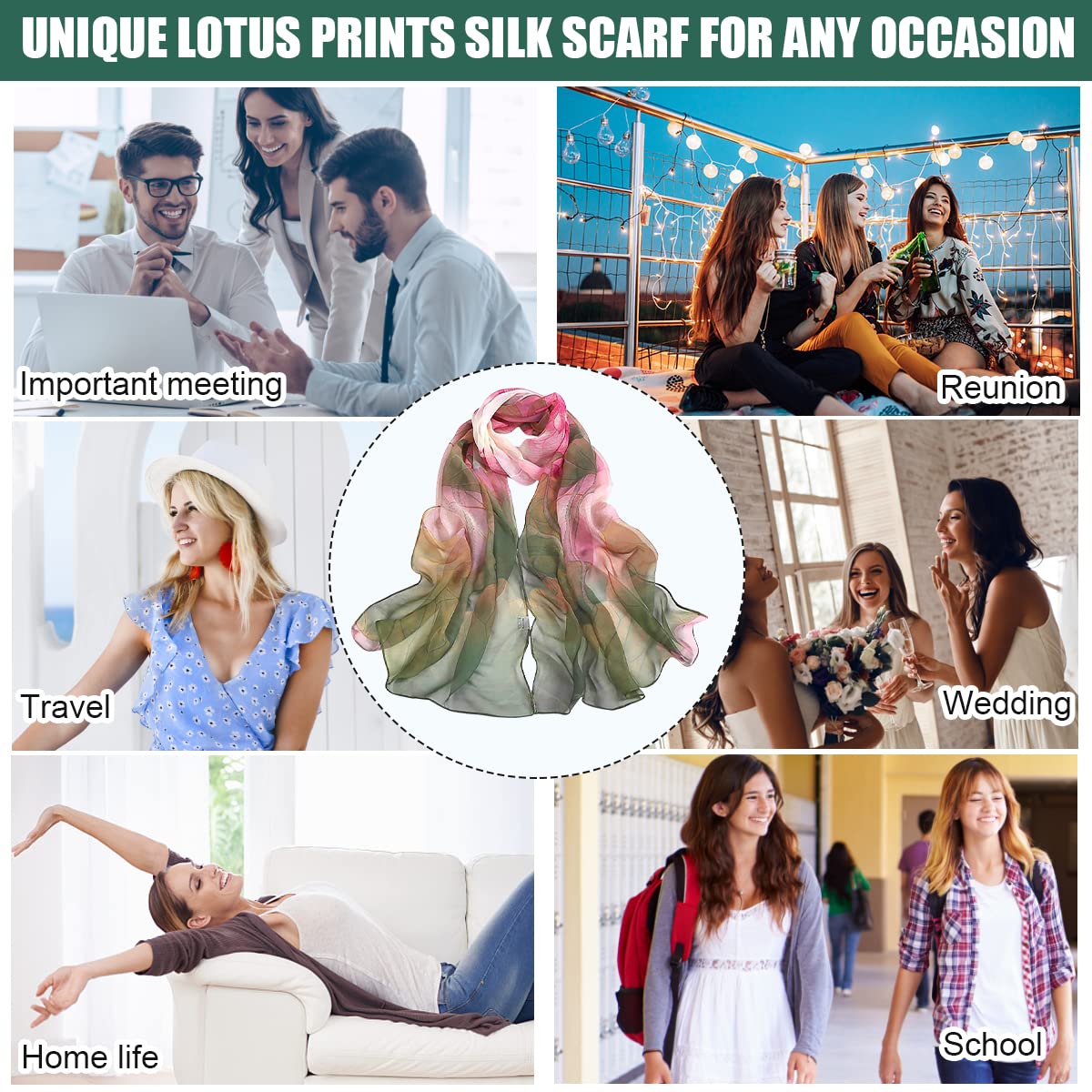 PALAY Lotus Print Scarf for Women 63x20 in with Soft Georgette Fabric | Elegant Shawl Wrap