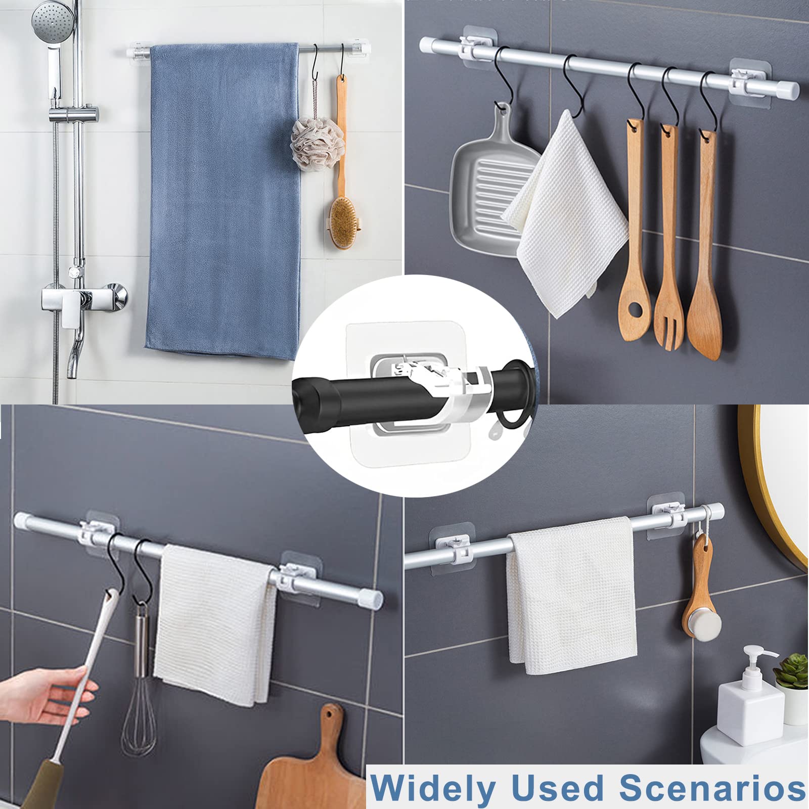 ZIBUYU Window Curtain Rod Brackets for 2mm Rods with No Drill Adhesive Mount | 6Pcs Clear Set