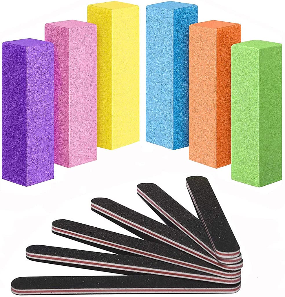 HASTHIP® 12Pcs Colorful Professional Manicure Nail Files and Rectangular Nail Art Care Buffer Set Block Tools Kit with 100/180 Grit Nail Shaper