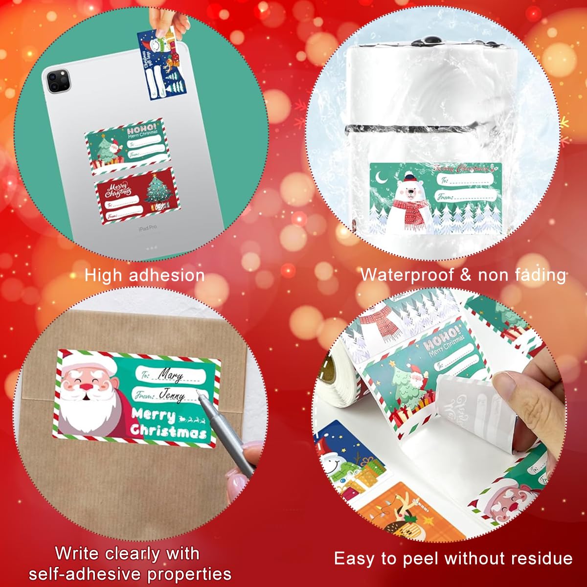 HASTHIP Christmas Gift Tags 500 pcs for Presents featuring Self Adhesive Design and 6 Patterns | To and From Stickers 2.95x1.6 in