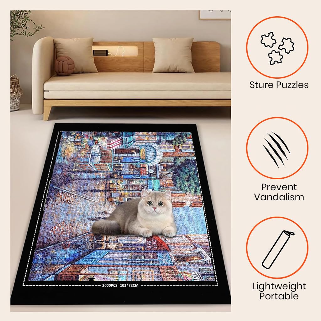 PATPAT Felt Puzzle Floor Mat for 1500 Piece Jigsaws with Air Pillar Pump and 4 Trays | 26x46 in Organizer Set