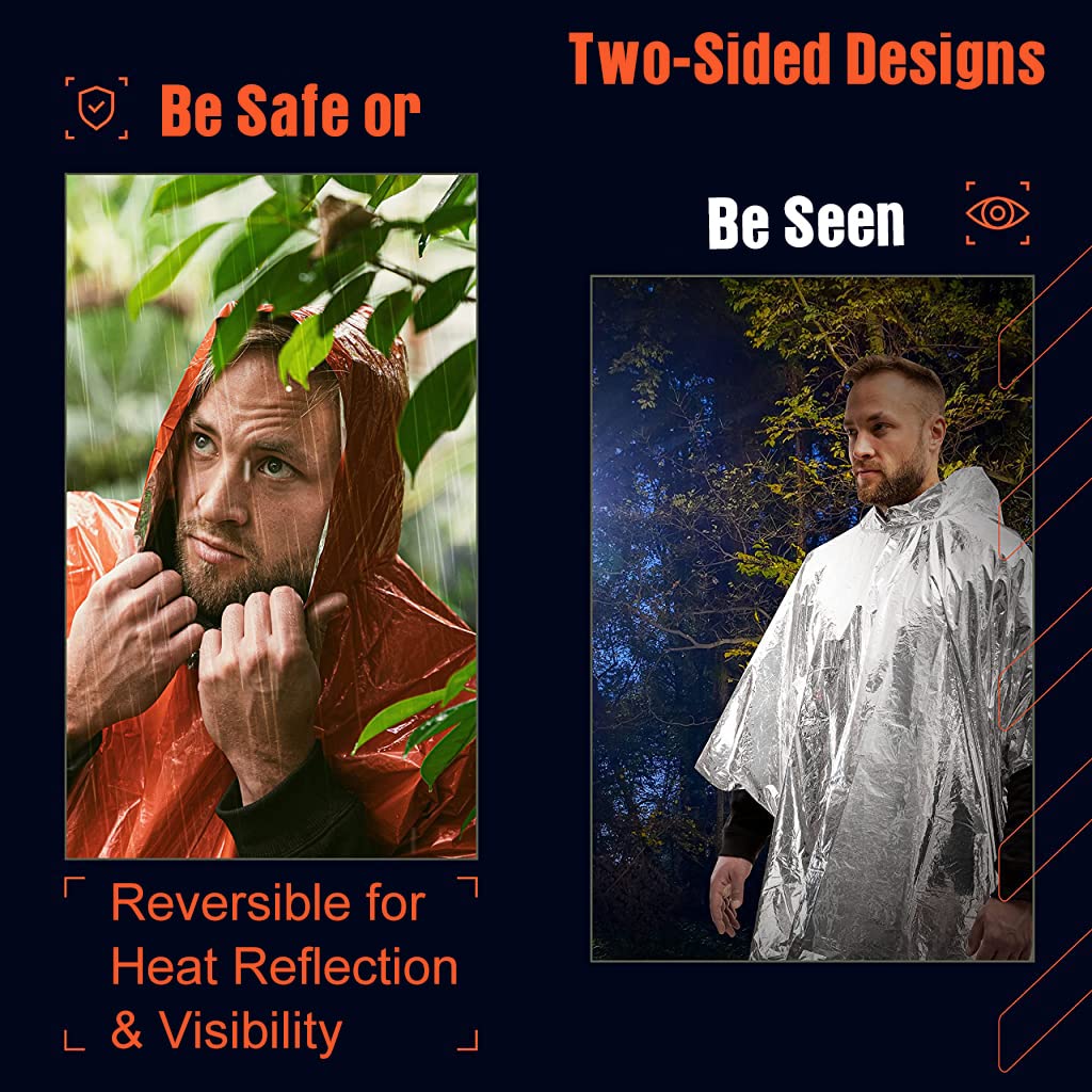 Optifit Rain Poncho for Camping and Emergency with Reversible Bright Orange Design 100×130cm