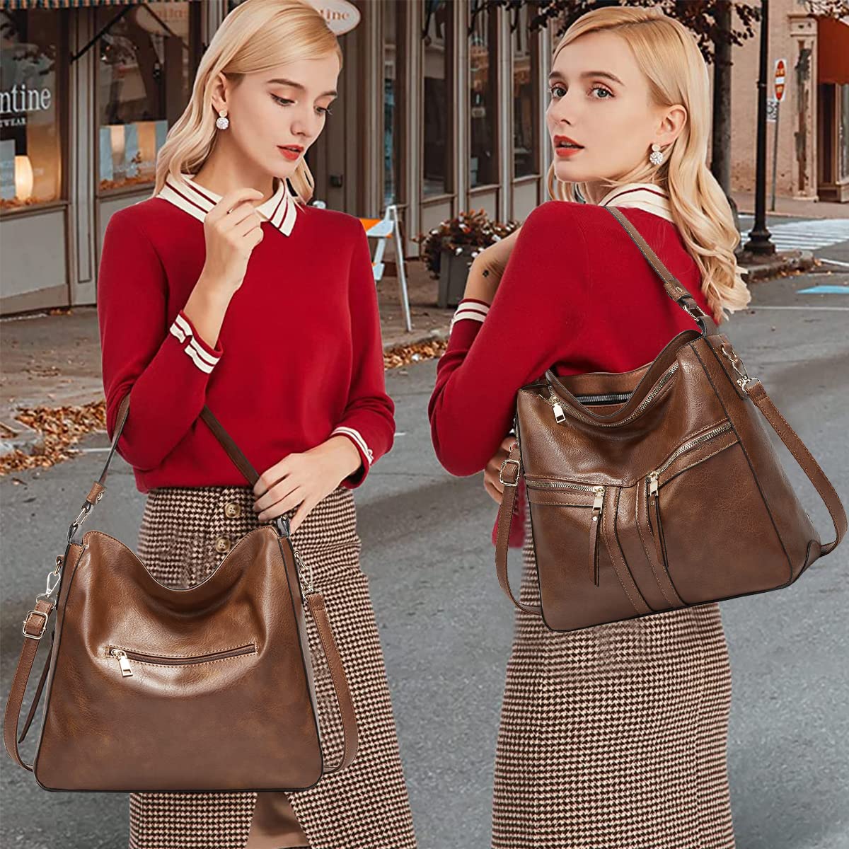 PALAY Tote Bags for Women 3 Piece Set with Multi Pocket Design in Vintage Brown PU | Commuter and Gift Use