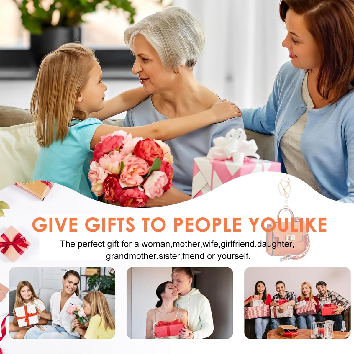 SANNIDHI Bag Charm Mini Backpack Keychain for Women with Golden Clasp 7.5x4x7cm PU Leather Case | Cute Coin Purse and Earbuds Holder