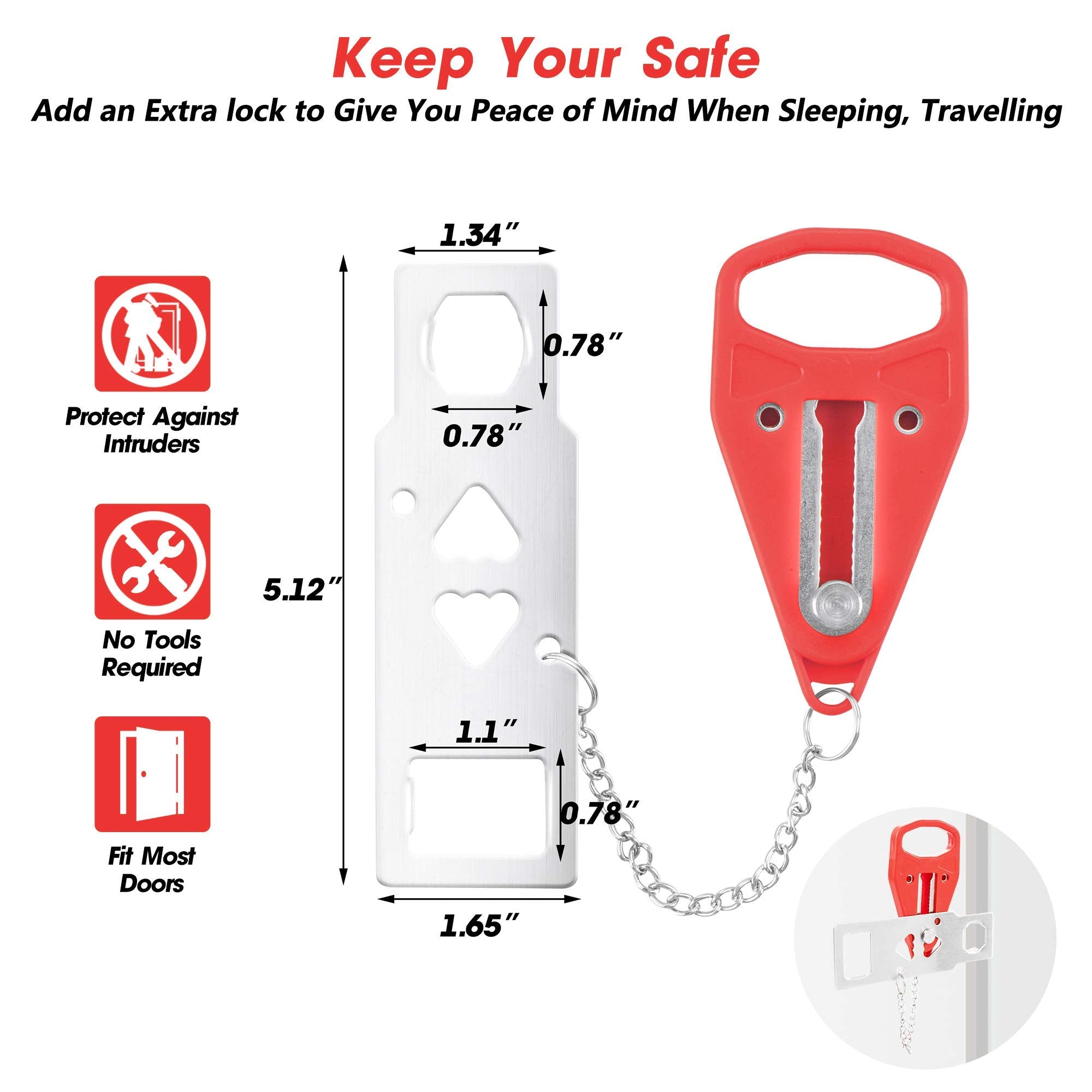 HASTHIP Portable Door Lock for Travel and Home Security with Stainless Steel Build | 2PCS