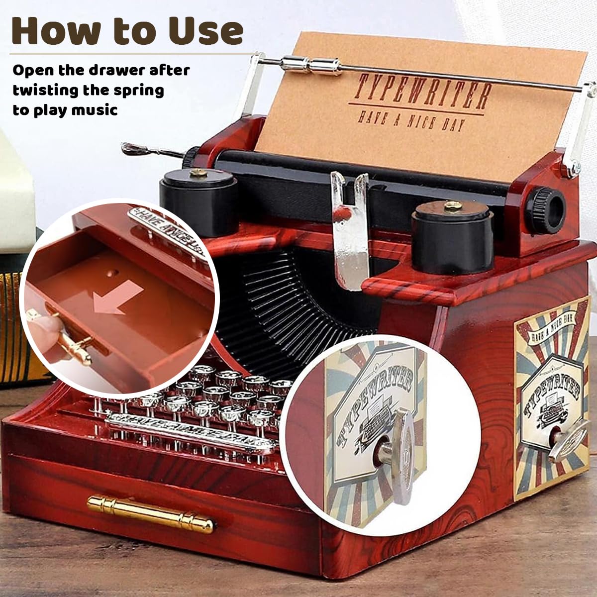 Vintage Typewriter Music Box 14x15x11cm for Home Decor | HASTHIP® – Eleboat