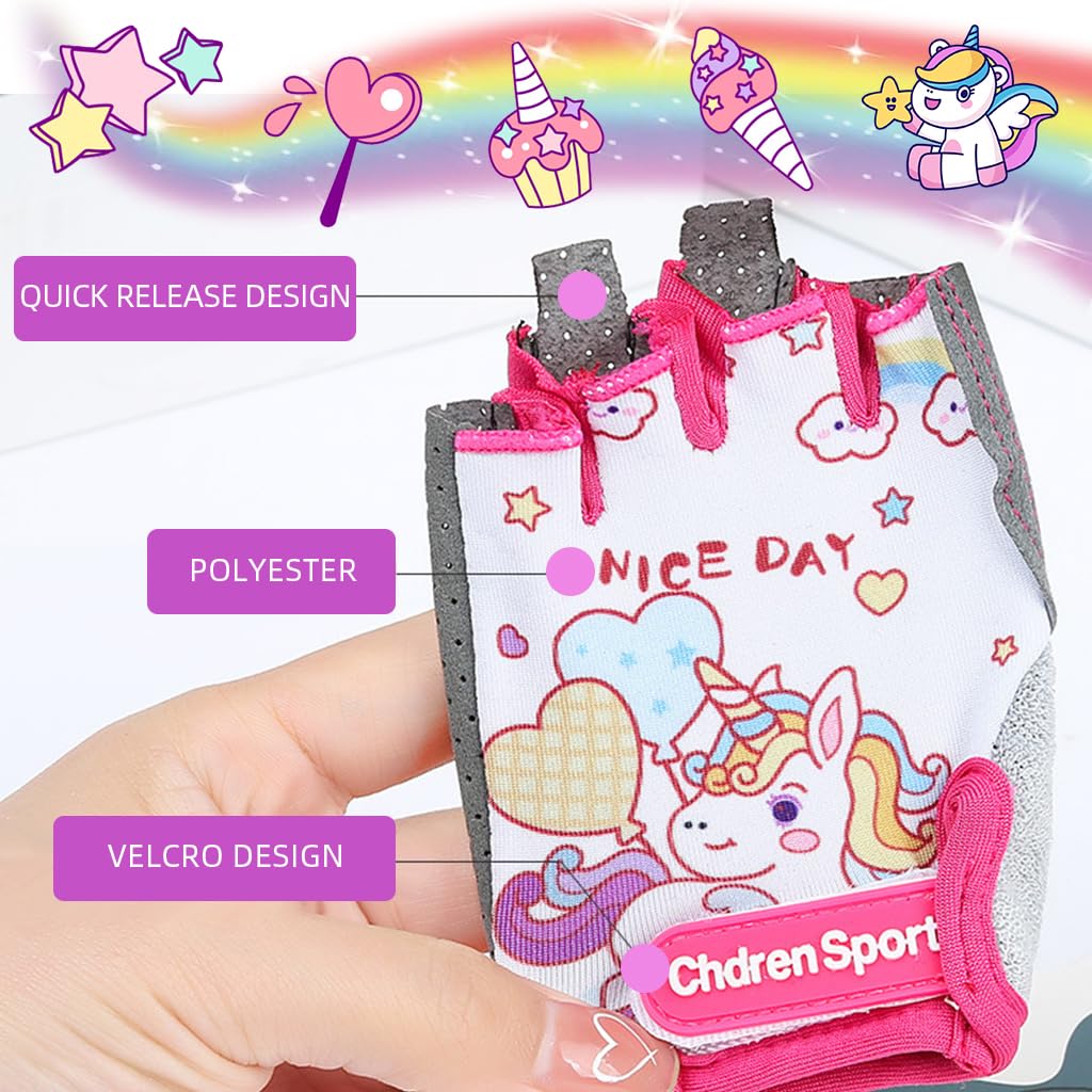 PROBEROS Fingerless Riding Gloves for Kids with Unicorn Print | 2PCS Breathable Design