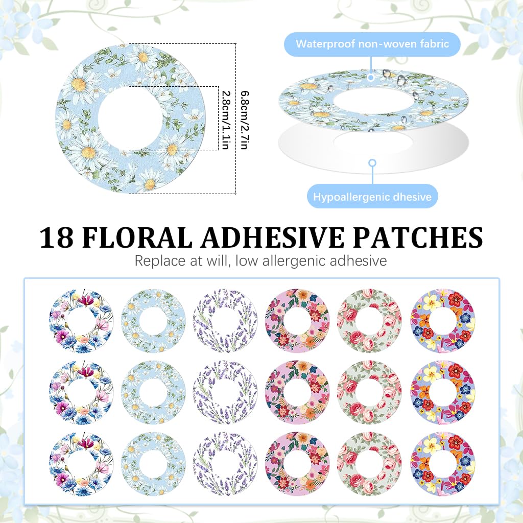 HANNEA Self Adhesive Patch Stickers for Freestyle Libre Sensor featuring Floral Print 18Pcs