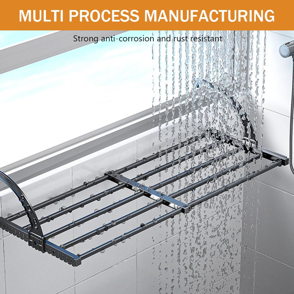 HASTHIP Retractable Cloth Drying Stand for Balcony and Bathroom with 38–55cm Adjustable Design featuring Carbon Steel Construction | Space Saving Laundry Rack