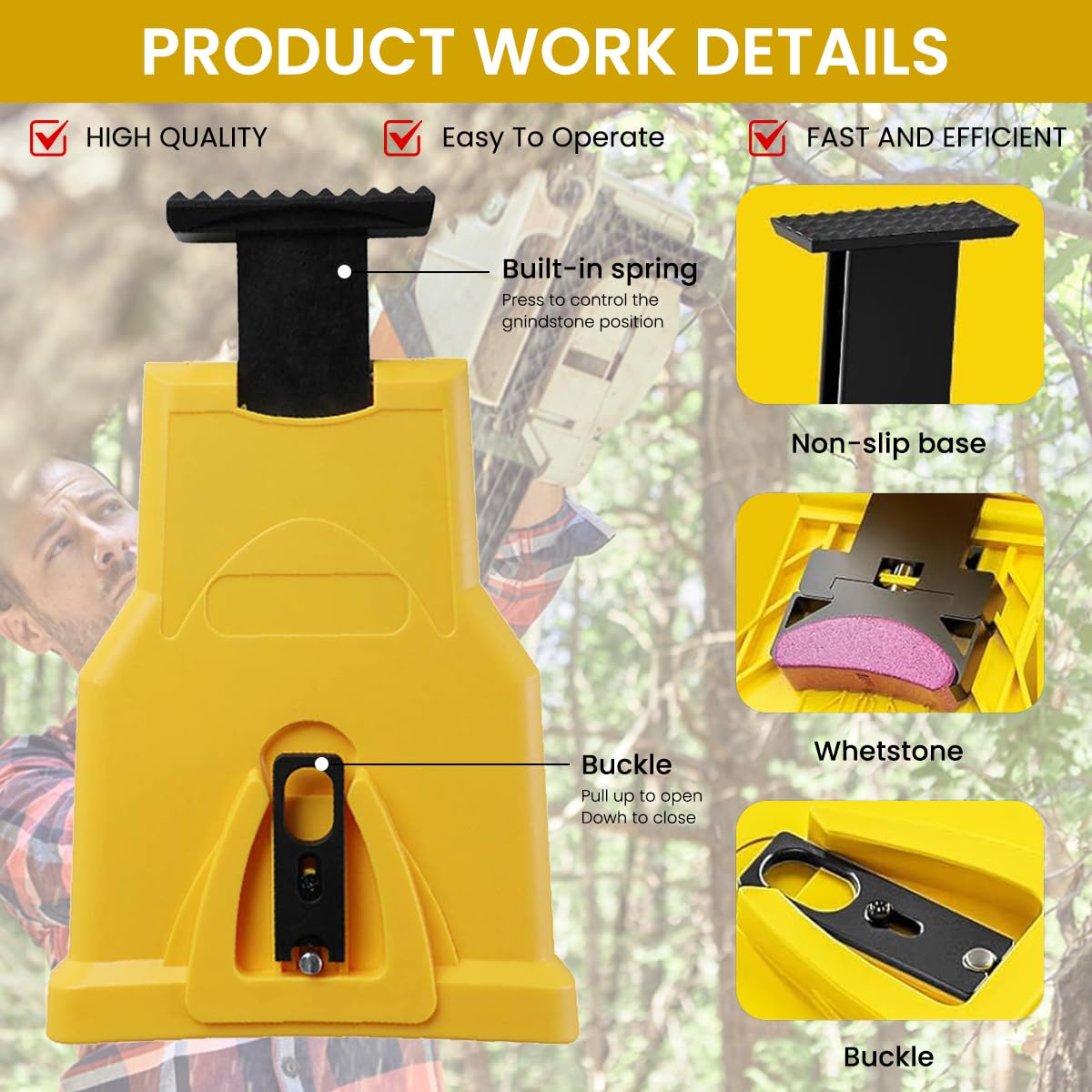 Serplex Chainsaw Sharpener for 14–20 in Bars with Crescent Grinding Stone and 3 Stones | Portable Manual Tool for Outdoor Use