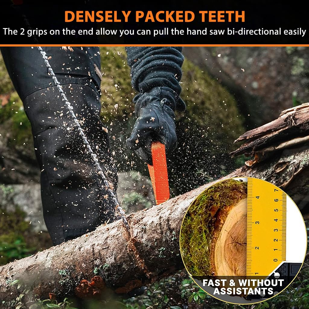 Optifit Pocket Chainsaw for Camping and Hiking with 16 Teeth 24 in Manganese Steel Blade | Portable Hand Saw for Cutting Branches