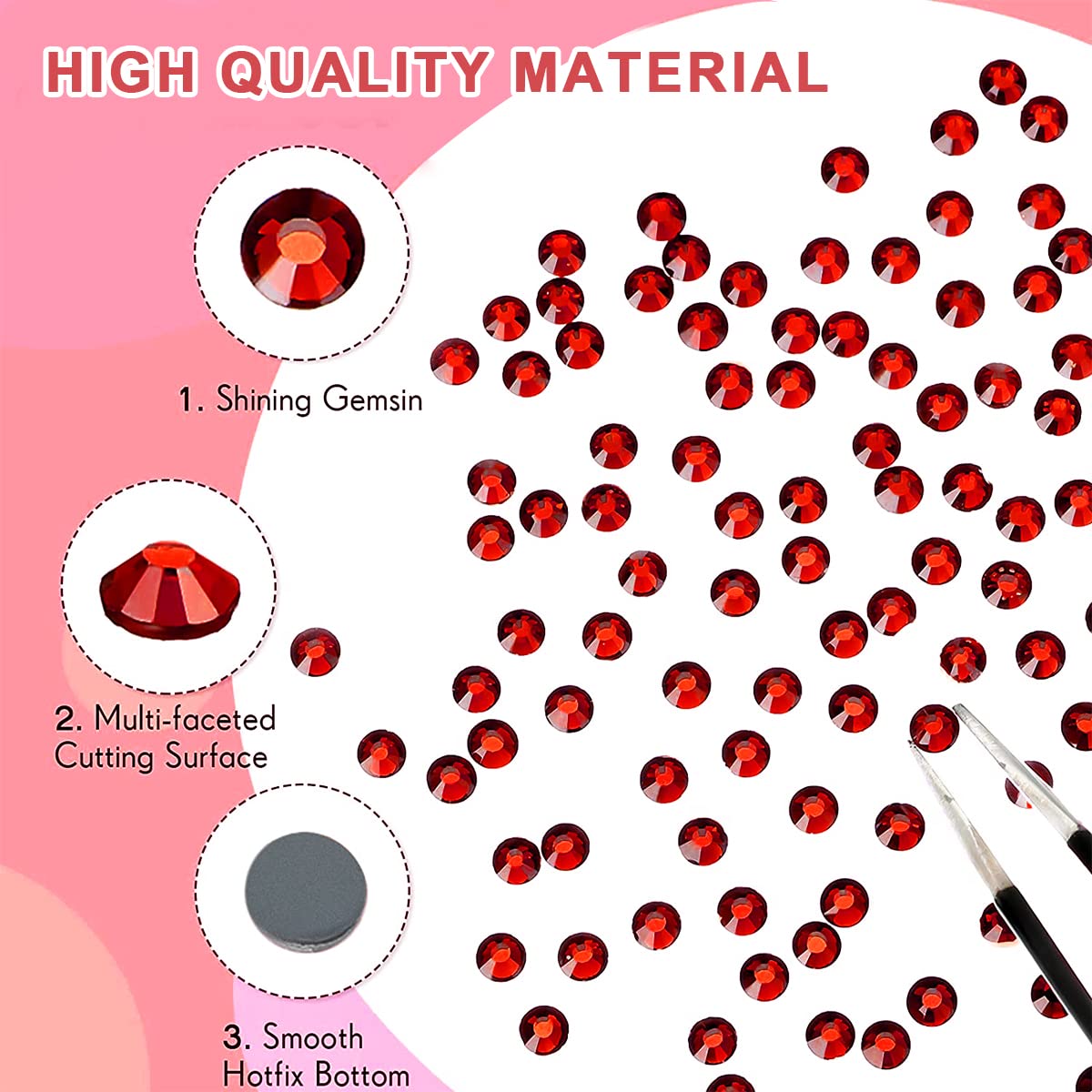 MAYCREATE Rhinestones Nail Art Kit for Manicure with 12 Grid Box featuring Tweezers & Picking Pen | Red Flatback 3D Gems 6 Sizes