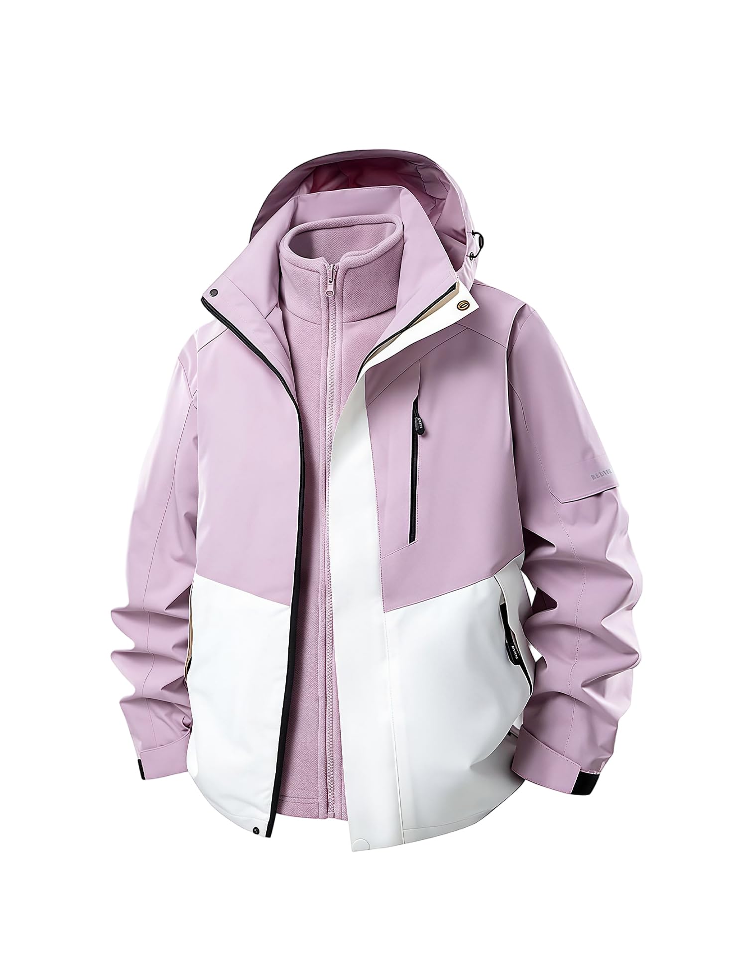 Venzina Women's 3 in 1 Waterproof Jacket for Hiking and Winter with Detachable Fleece Liner | Purple XL