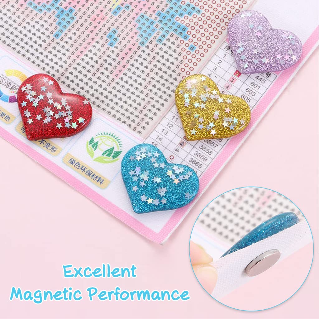 HASTHIP® 6PCS Diamond Painting Tools and Accessories Kits, Diamond Painting Magnet Cover Holder, Cross Stitch Diamond Painting Holder, Suitable for Holding Diamond Painting Cloth (Heart-Shaped)