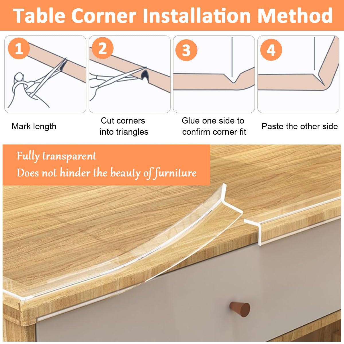 SNOWIE SOFT® 6.6ft Furniture Protector Strip 2mm Thickness Child-proof Corner Protector Strip Cuttable Transparent Silicone Self-adhesive Furniture Protector for Table Edge, Corners, Cabinet, Drawer