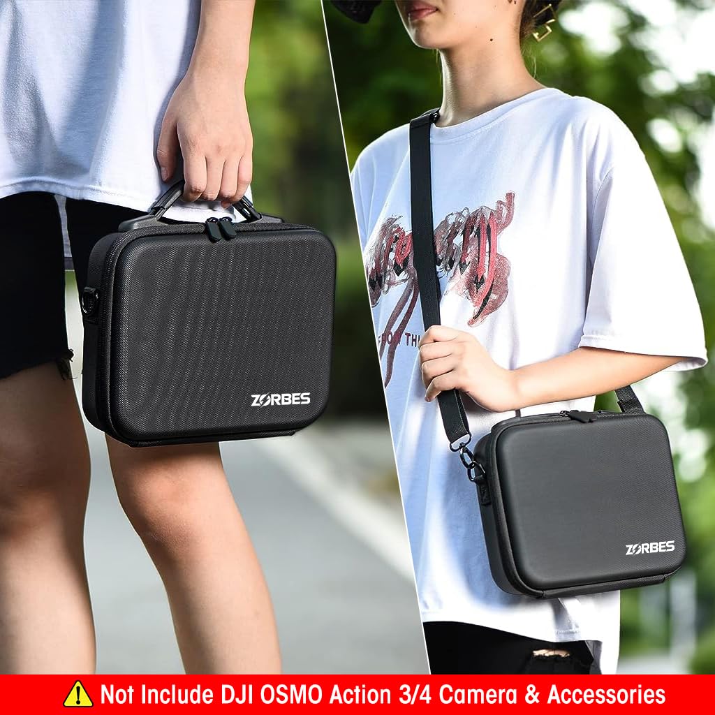 ZORBES Carrying Case for DJI Osmo Action 3 4 5Pro Camera with 8 Compartments and PU Hard Shell | Waterproof Travel Storage Bag